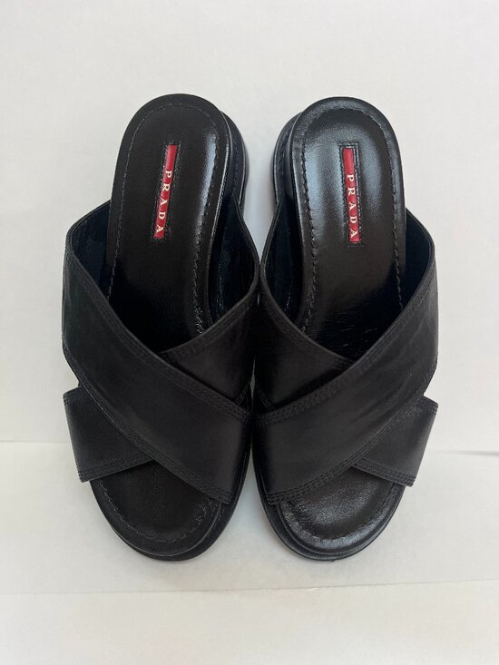 Prada Shoes - Prada Sport Linea Rossa black leather criss-cross slide sandals